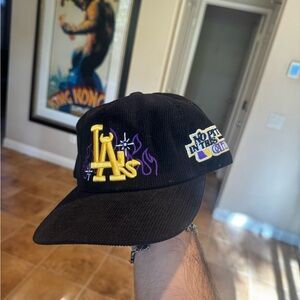 Black LA Cap with Yellow and Purple Embroidery